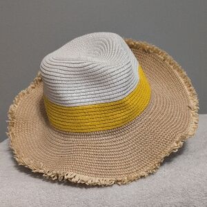 Aldo Tan and Yellow Sun Hat with Frayed Brim